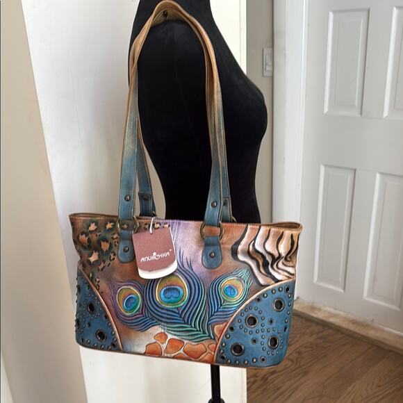 Anuschka Peacock Handpainted Shoulder Bag NWT - Picture 1 of 7